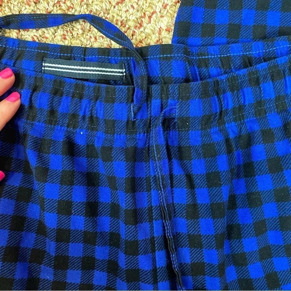 Nautica Mens Flannel Pajama Pants Blue Black Gingham XL